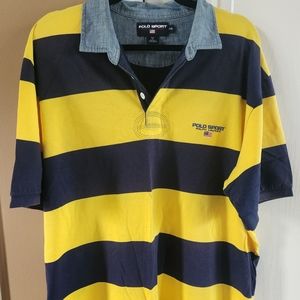 Polo by Ralph Lauren Polo Sport Yellow and Navy Striped Rugby Shirt